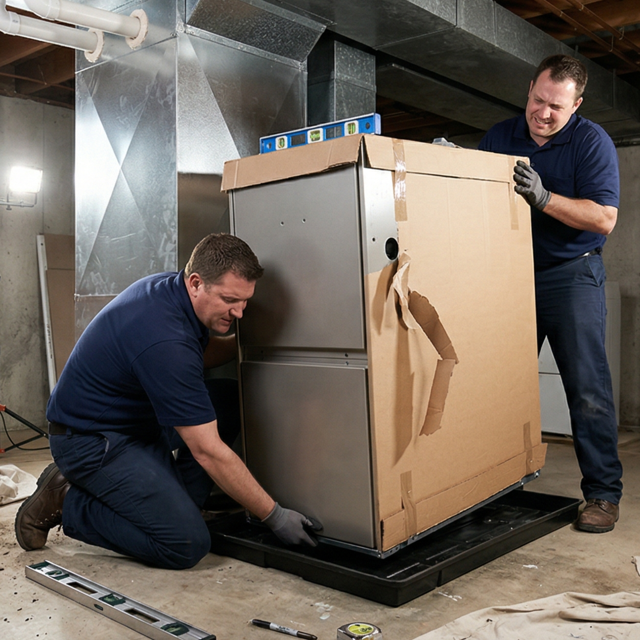 Professional HVAC Team Installing Equipment